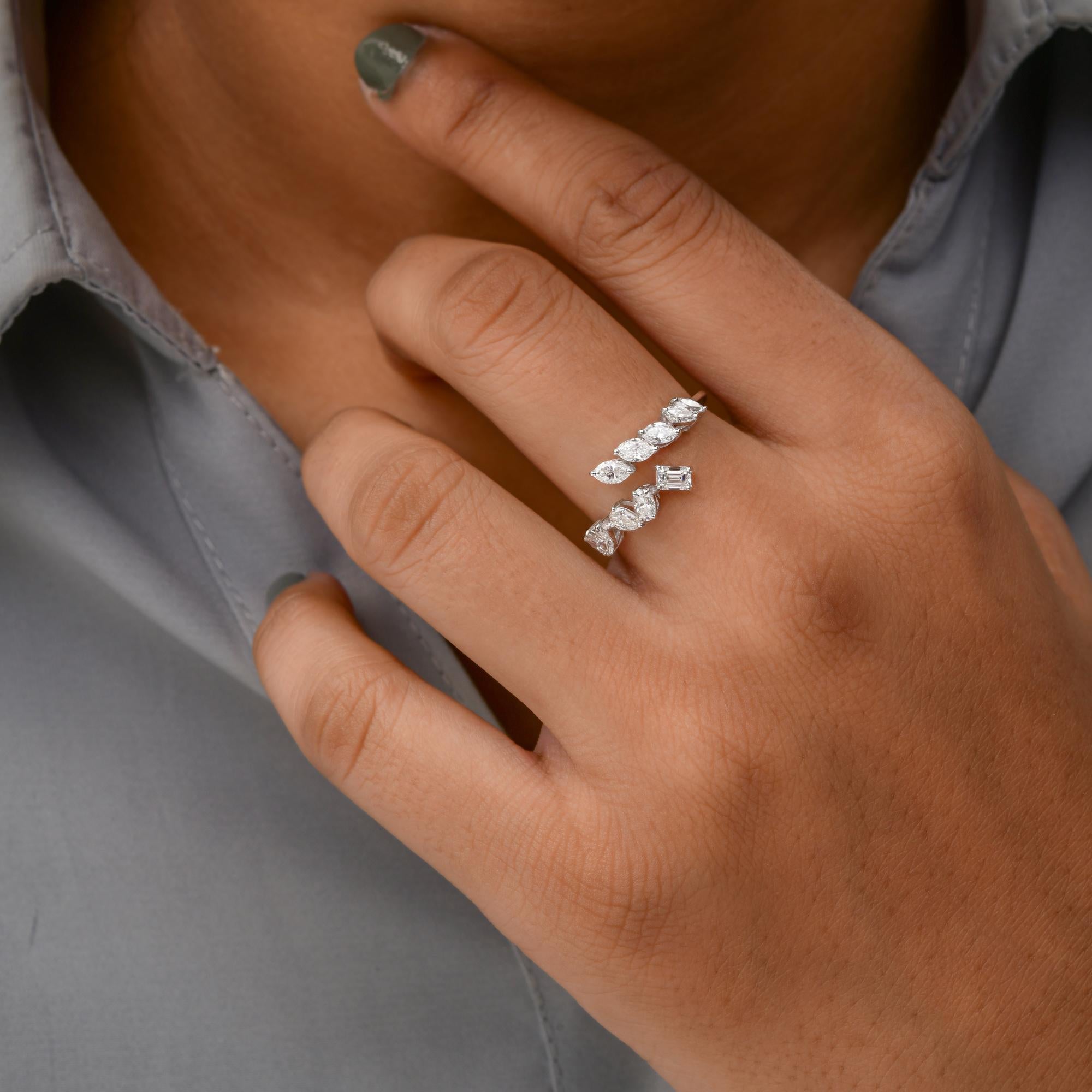 1.06 Carat SI Clarity HI Color Multi Shape Diamond Wrap Ring 14 Karat White Gold In New Condition For Sale In Diera, Dubai