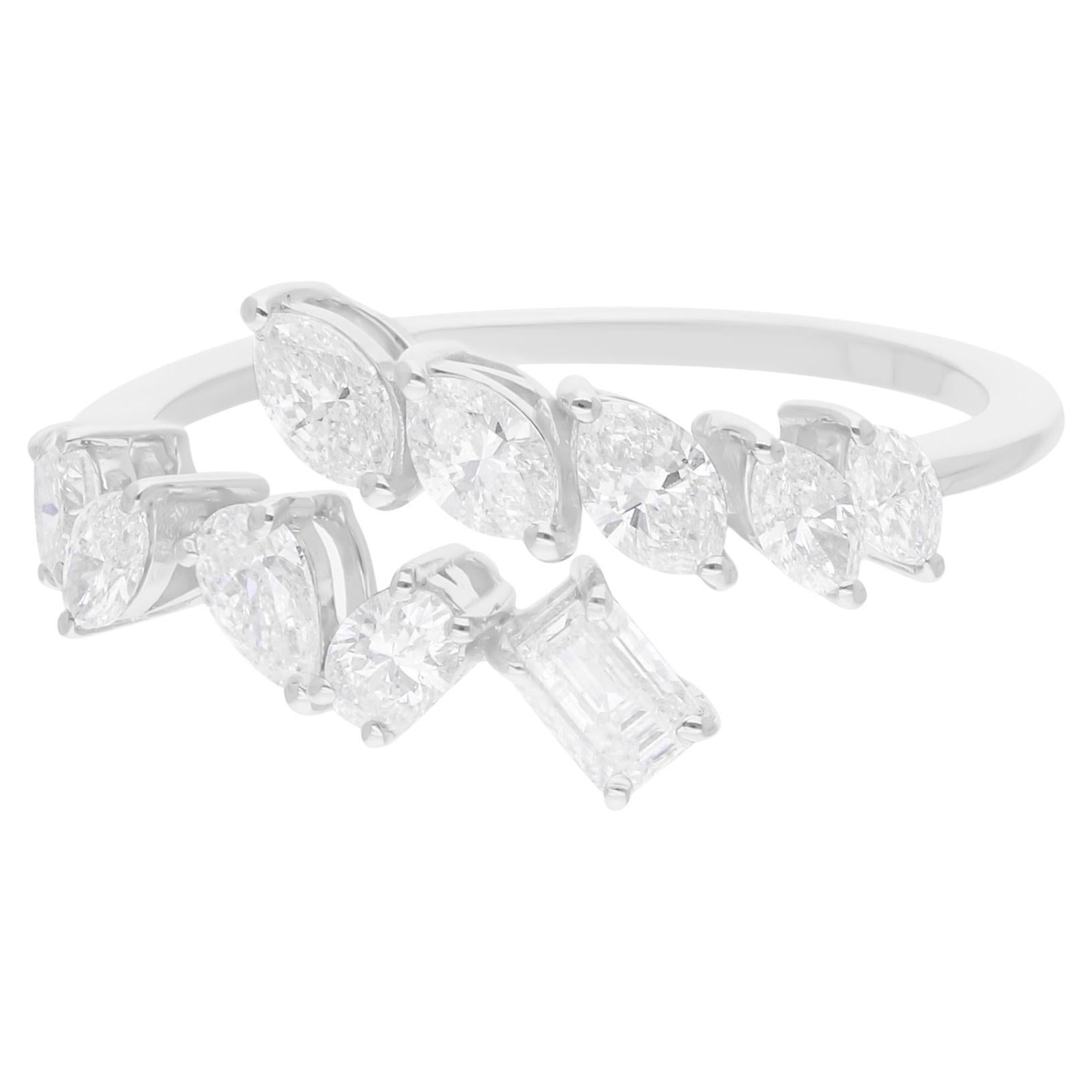 1.06 Carat SI Clarity HI Color Multi Shape Diamond Wrap Ring 14 Karat White Gold