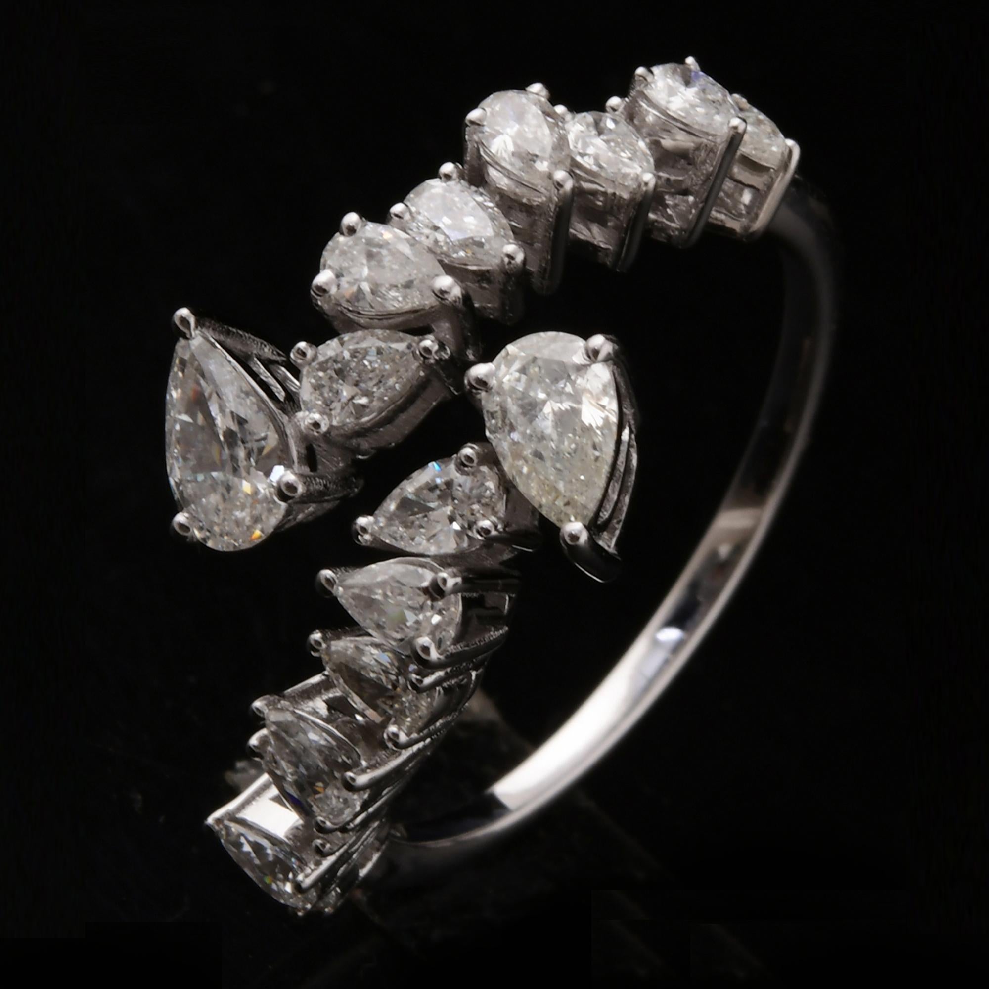 Women's 1.06 Carat SI Clarity HI Color Pear Shape Diamond Wrap Ring 18 Karat White Gold For Sale