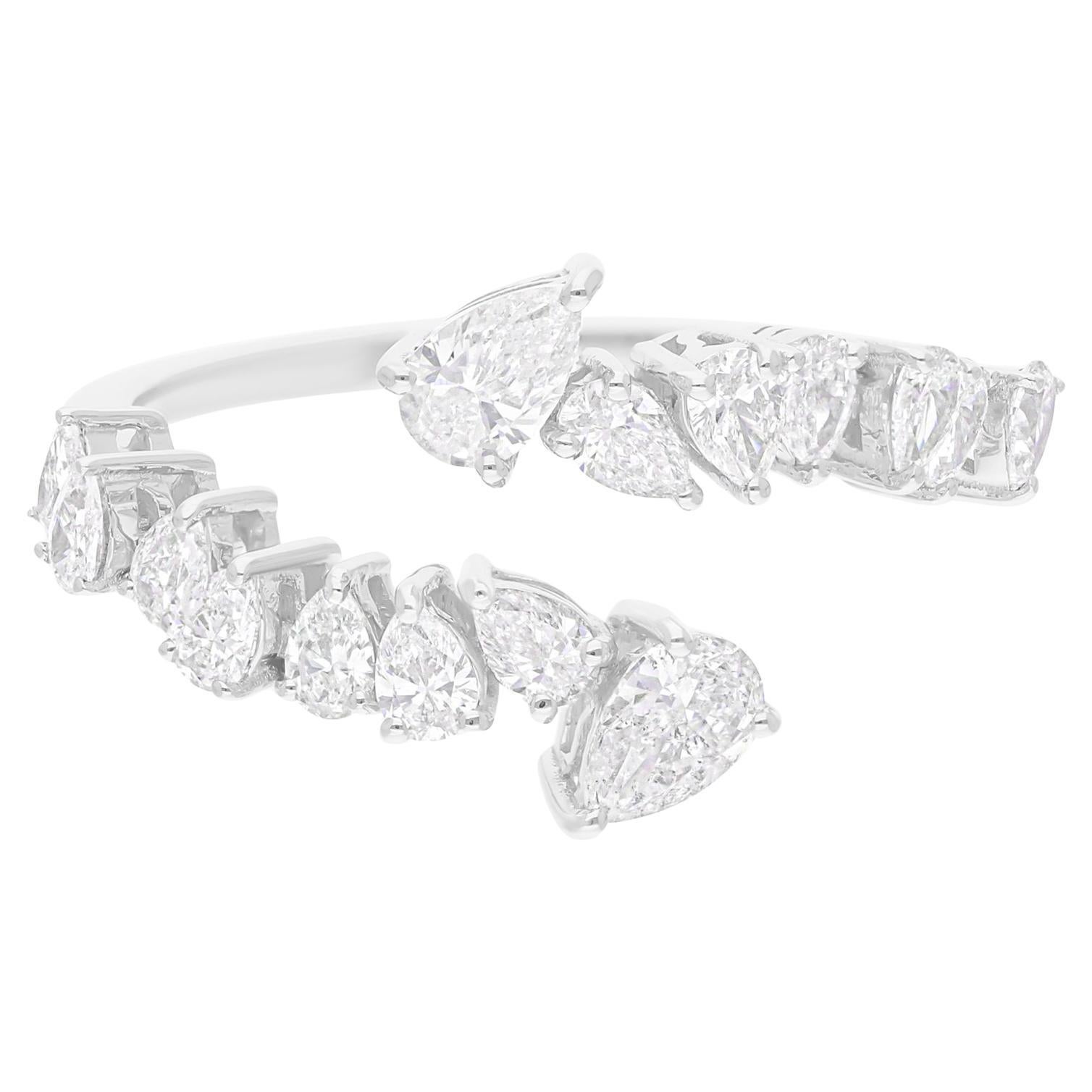 1.06 Carat SI Clarity HI Color Pear Shape Diamond Wrap Ring 18 Karat White Gold