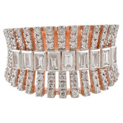 1,06 Karat SI/H Baguette-Ring aus 14 Karat Weiß- und Roségold mit rundem Diamanten im Käfigdesign