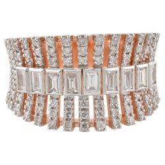 Bague en or blanc et rose 14 carats avec diamants ronds baguettes de 1,06 carat SI/H