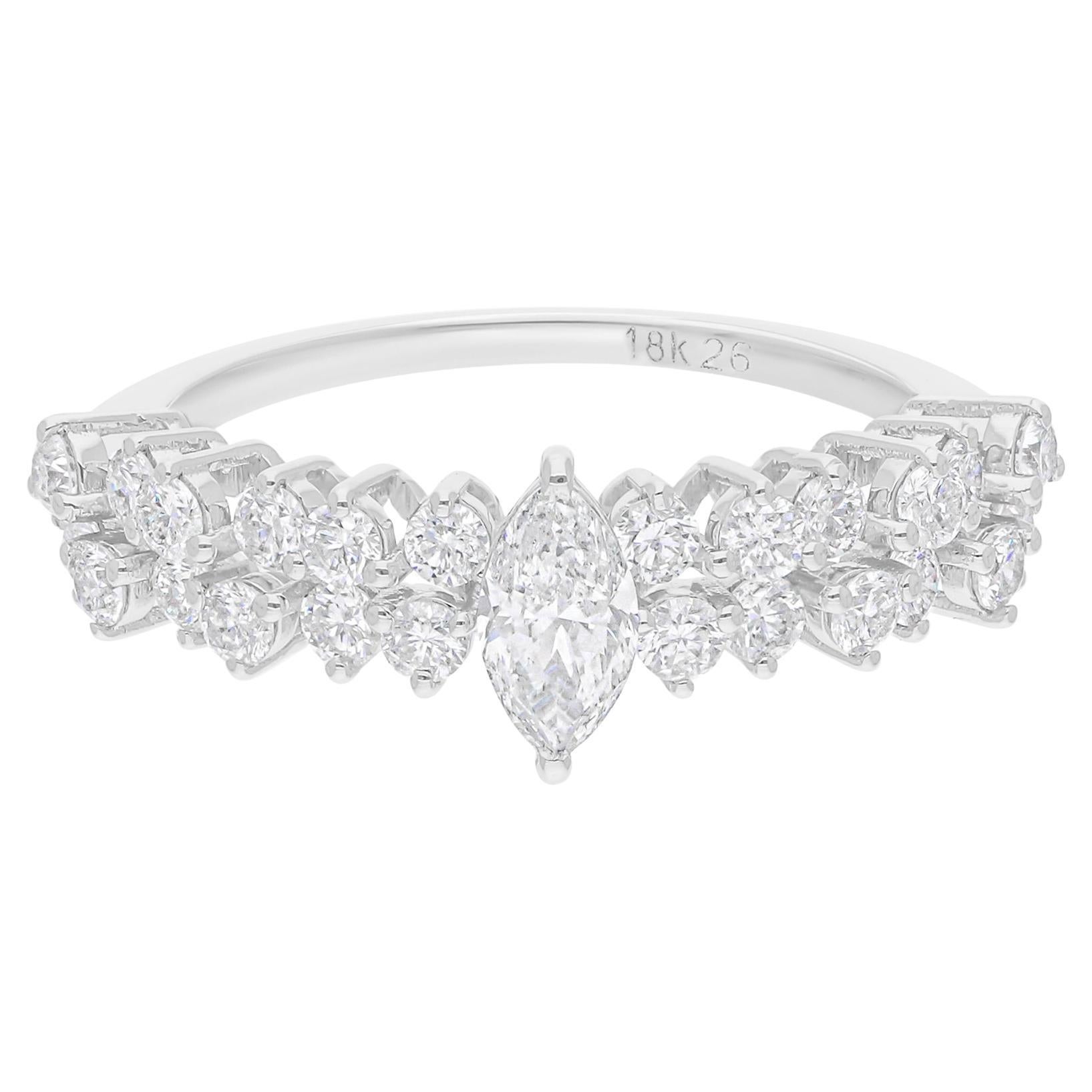 1,06 Karat SI/H Marquise Diamantring aus 18 Karat Weißgold mit rundem Brillantschliff