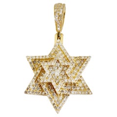 1.06 Carat Star of David Diamond Pendant Yellow Gold 14 Karat