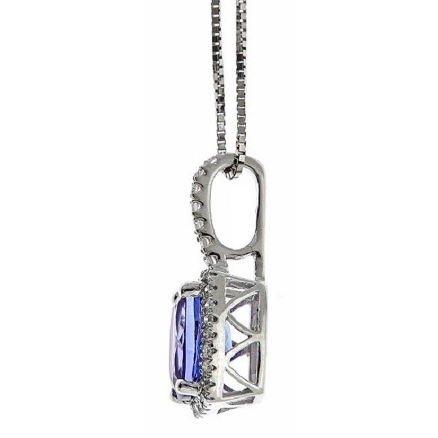 Decorate yourself in elegance with this Pendant is crafted from 10-karat White Gold by Gin & Grace. This Pendant is made up of Cushion-Cut Tanzanite (1 pcs) 1.06 carat and Round-cut White Diamond (33 Pcs) 0.11 Carat. This Pendant is weight 0.66