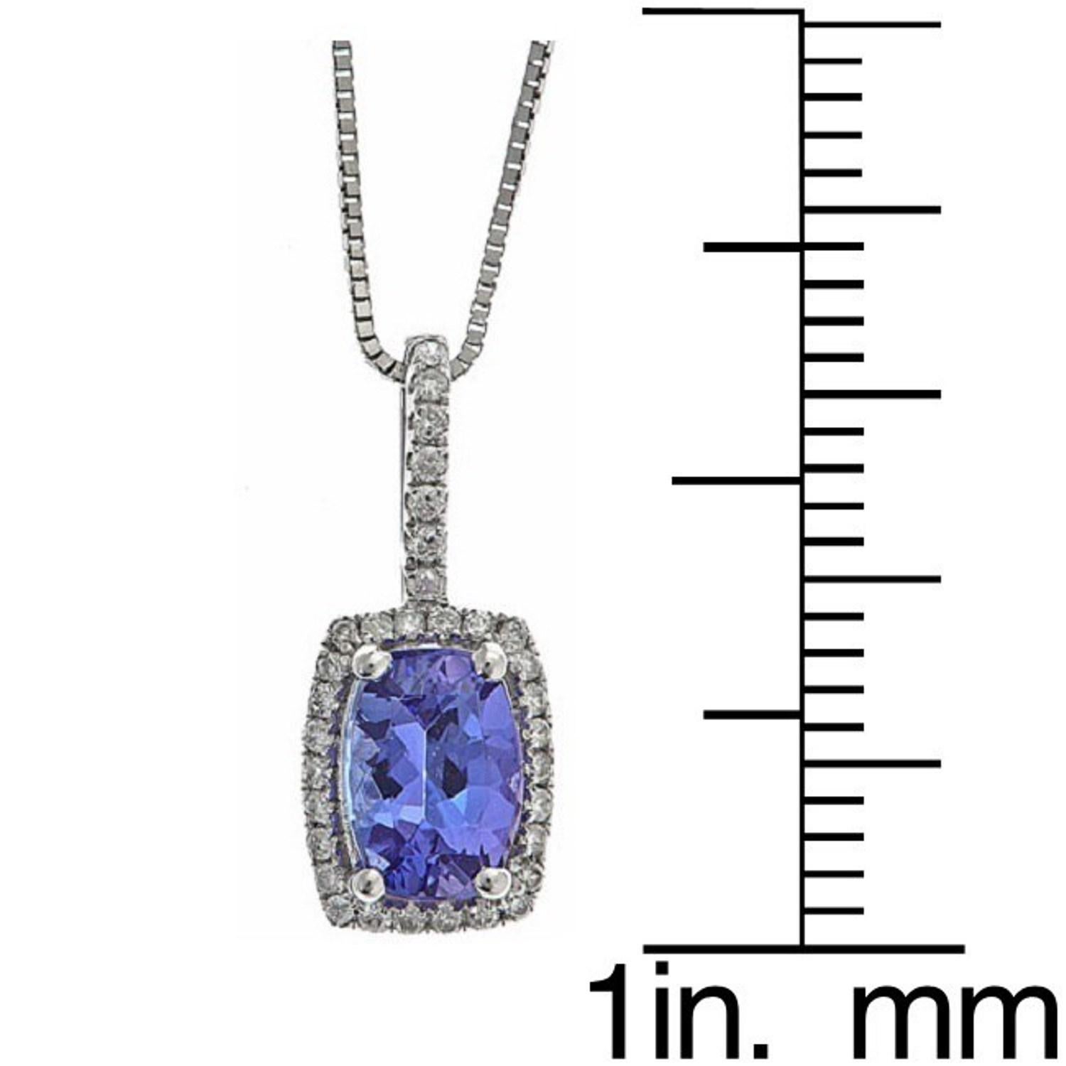 1.06 Carat Tanzanite Cushion-Cut Diamond Accents 10K White Gold Classic Pendant In New Condition For Sale In New York, NY