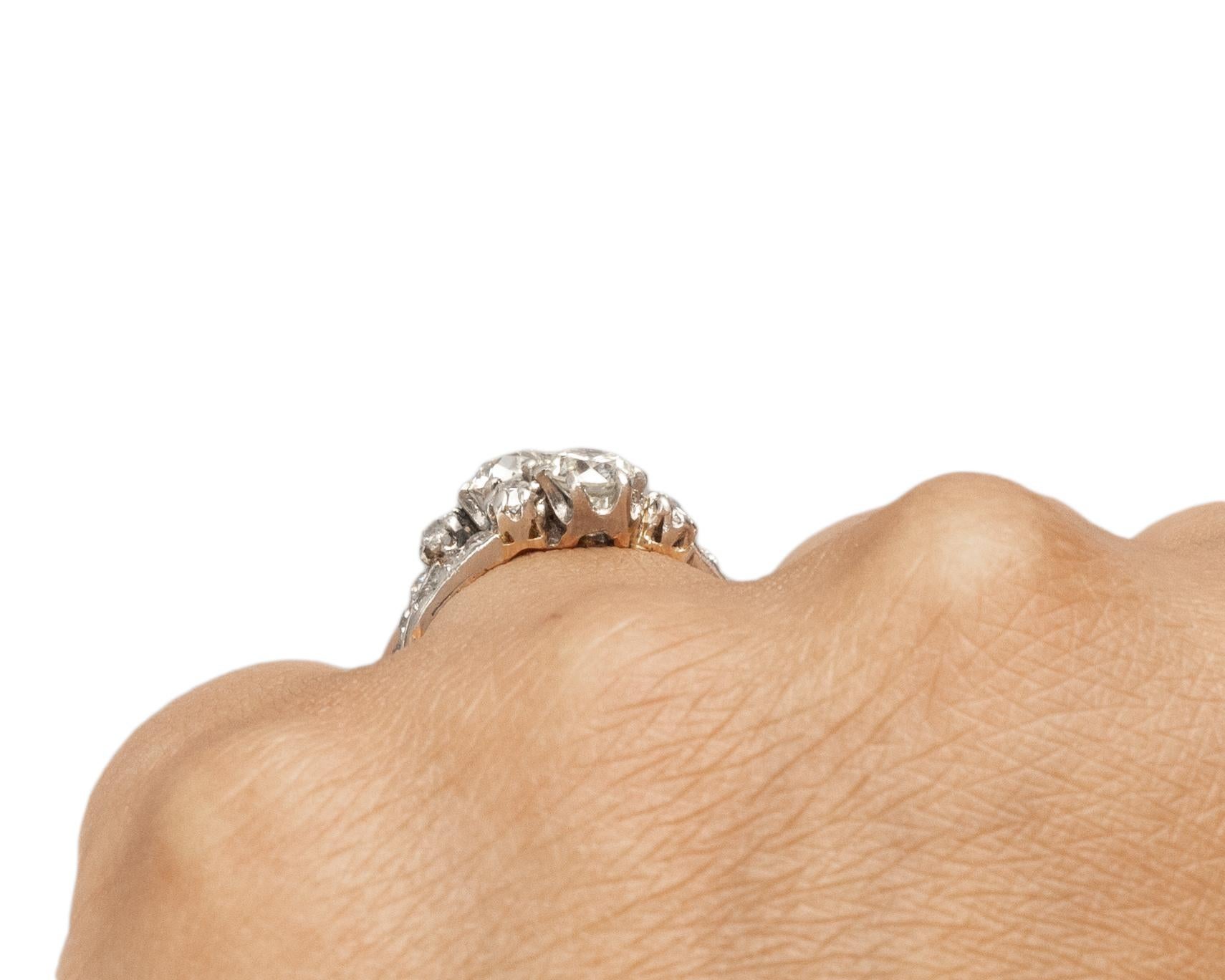 1.06 Carat Total Weight Edwardian Diamond 14 Karat Gold/Platinum Engagement Ring For Sale 1