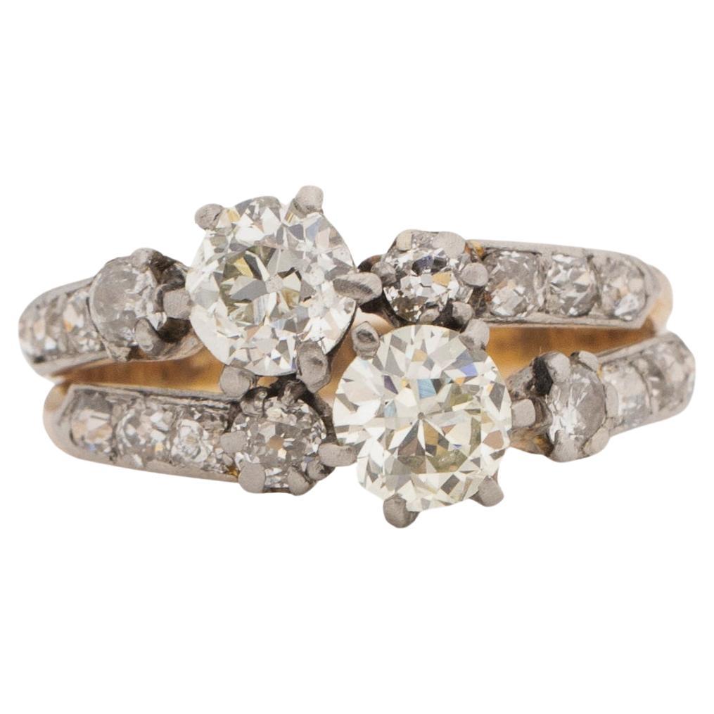 1.06 Carat Total Weight Edwardian Diamond 14 Karat Gold/Platinum Engagement Ring For Sale