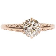 1.06 Carat Victorian GIA Certified Diamond 10 Karat Rose Gold Engagement Ring