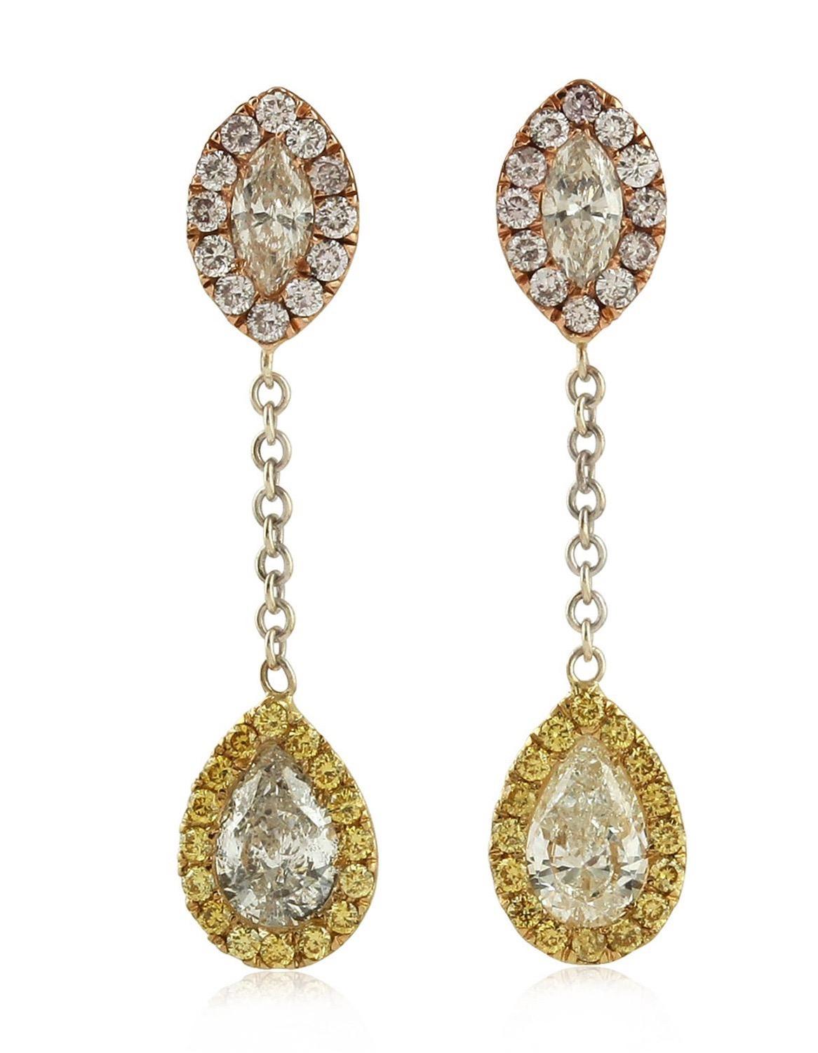 Rose Cut 1.06 Carat Diamond 18 Karat Gold Earrings For Sale