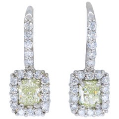 1.06 Carat Yellow Diamond Halo Earrings