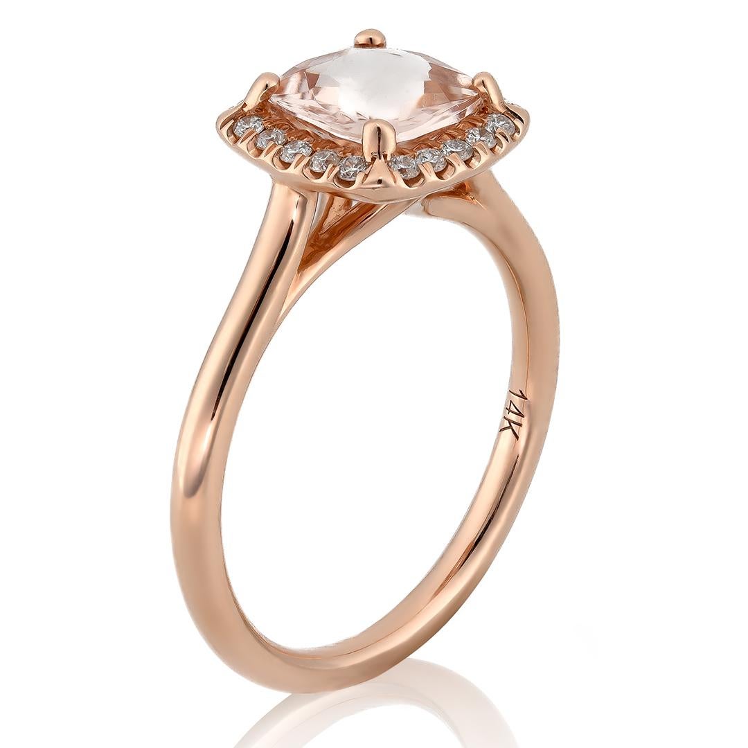 Mixed Cut 1.06 Carats Morganite Diamonds set in 14K Rose Gold Ring For Sale
