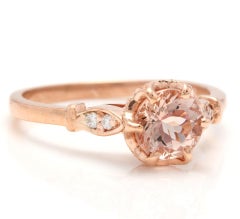 Bague en or rose massif 14 carats, Morganite naturelle de 1,06 carat et diamants