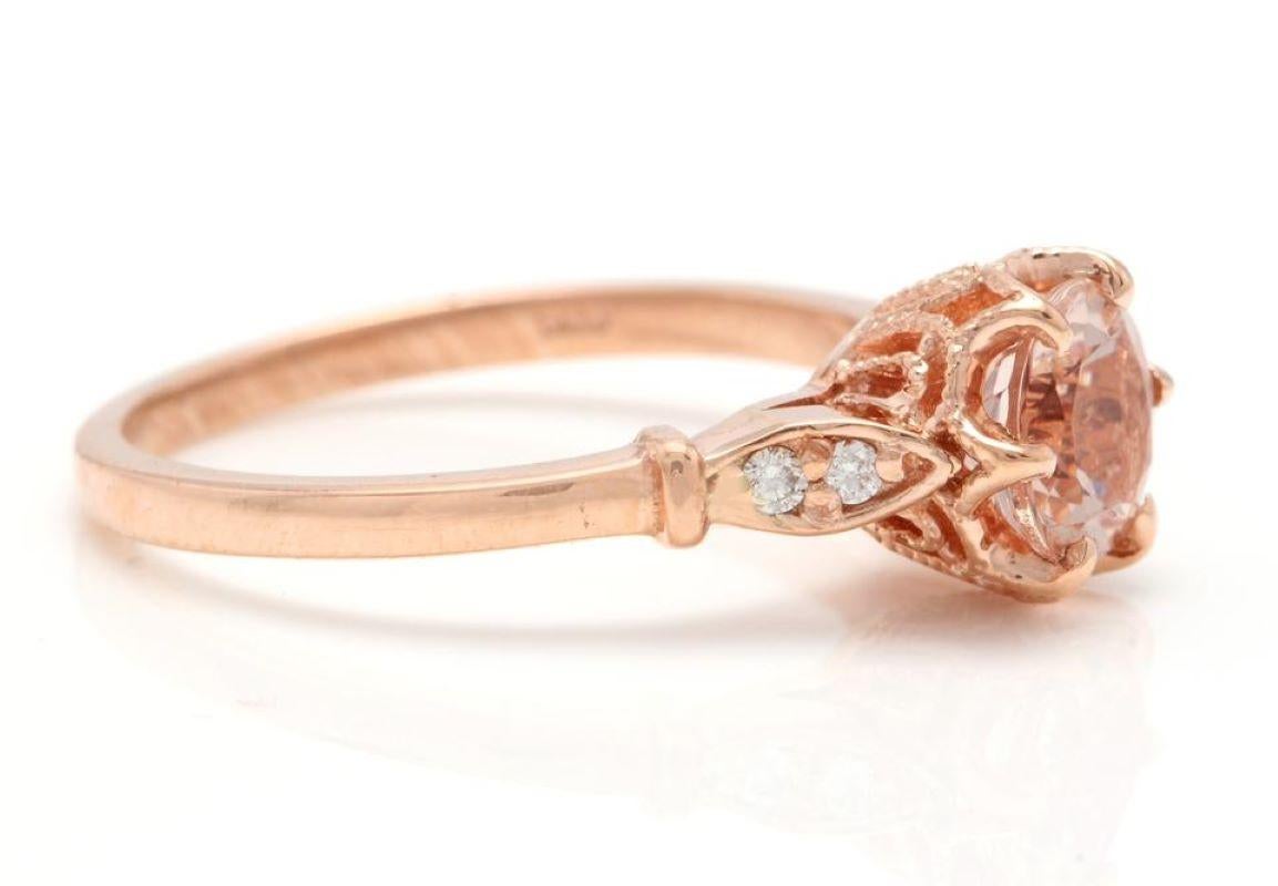 Mixed Cut 1.06 Carats Natural Morganite and Diamond 14K Solid Rose Gold Ring For Sale