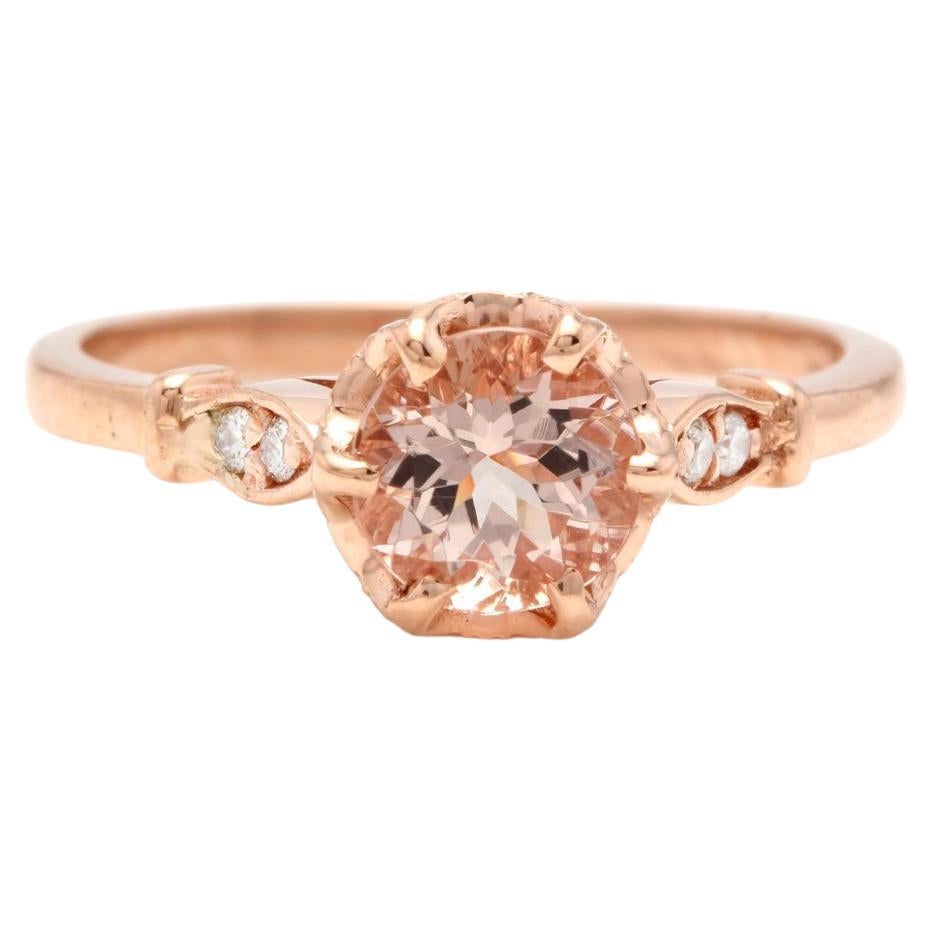 1.06 Carats Natural Morganite and Diamond 14K Solid Rose Gold Ring For Sale