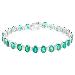 10.6 Carats Oval Zambian Emerald Bracelet 2.55 Carat SI/H Diamond 18k White Gold