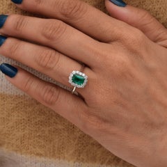 1.06 Ct Emerald Halo Diamond Engagement Ring 14k White Gold Gift for Her