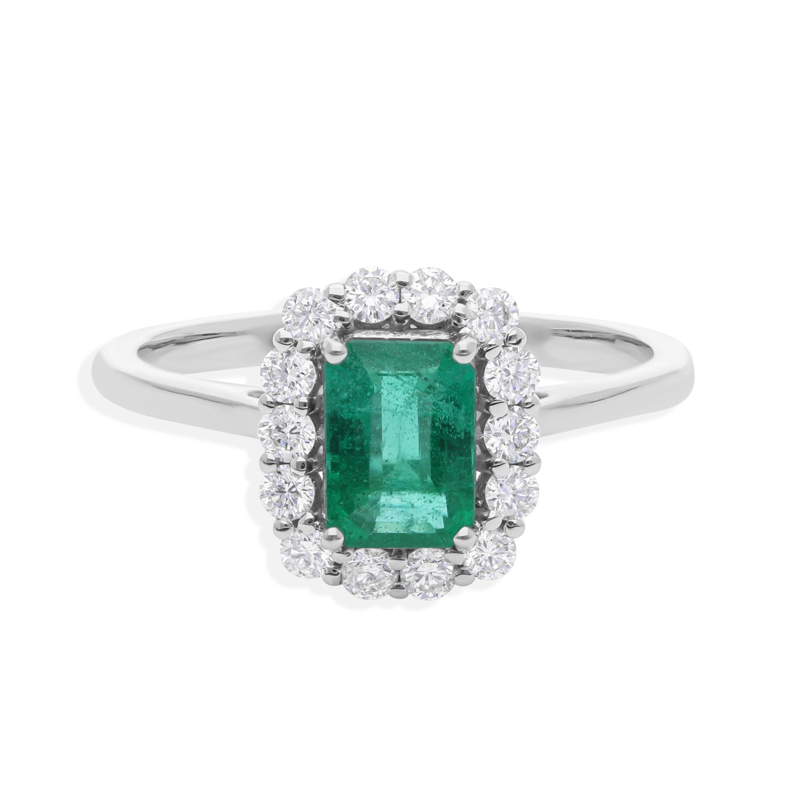 For Sale:  1.06 Ct Emerald Halo Diamond Engagement Ring 18k White Gold Gift for Her 3