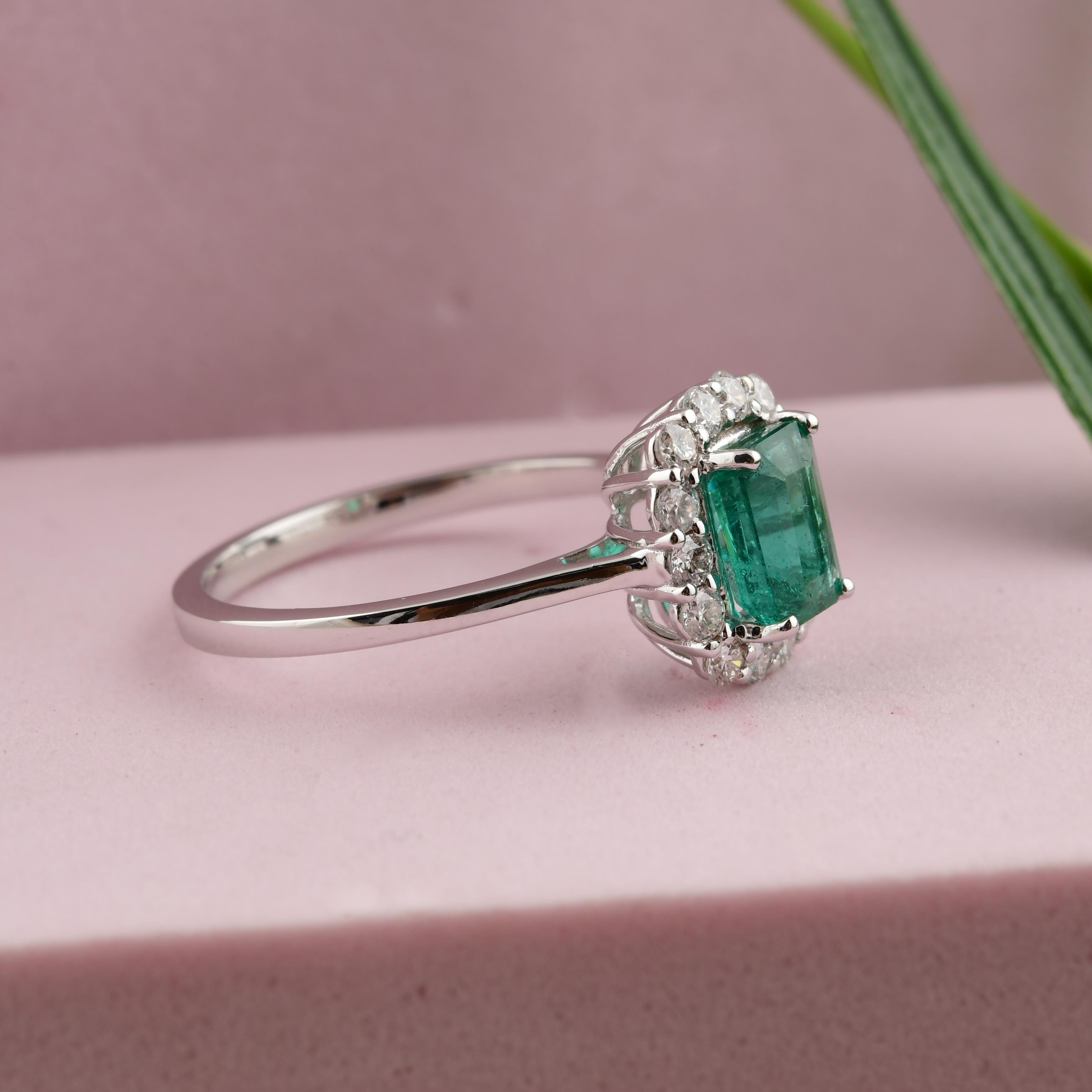 For Sale:  1.06 Ct Emerald Halo Diamond Engagement Ring 18k White Gold Gift for Her 4