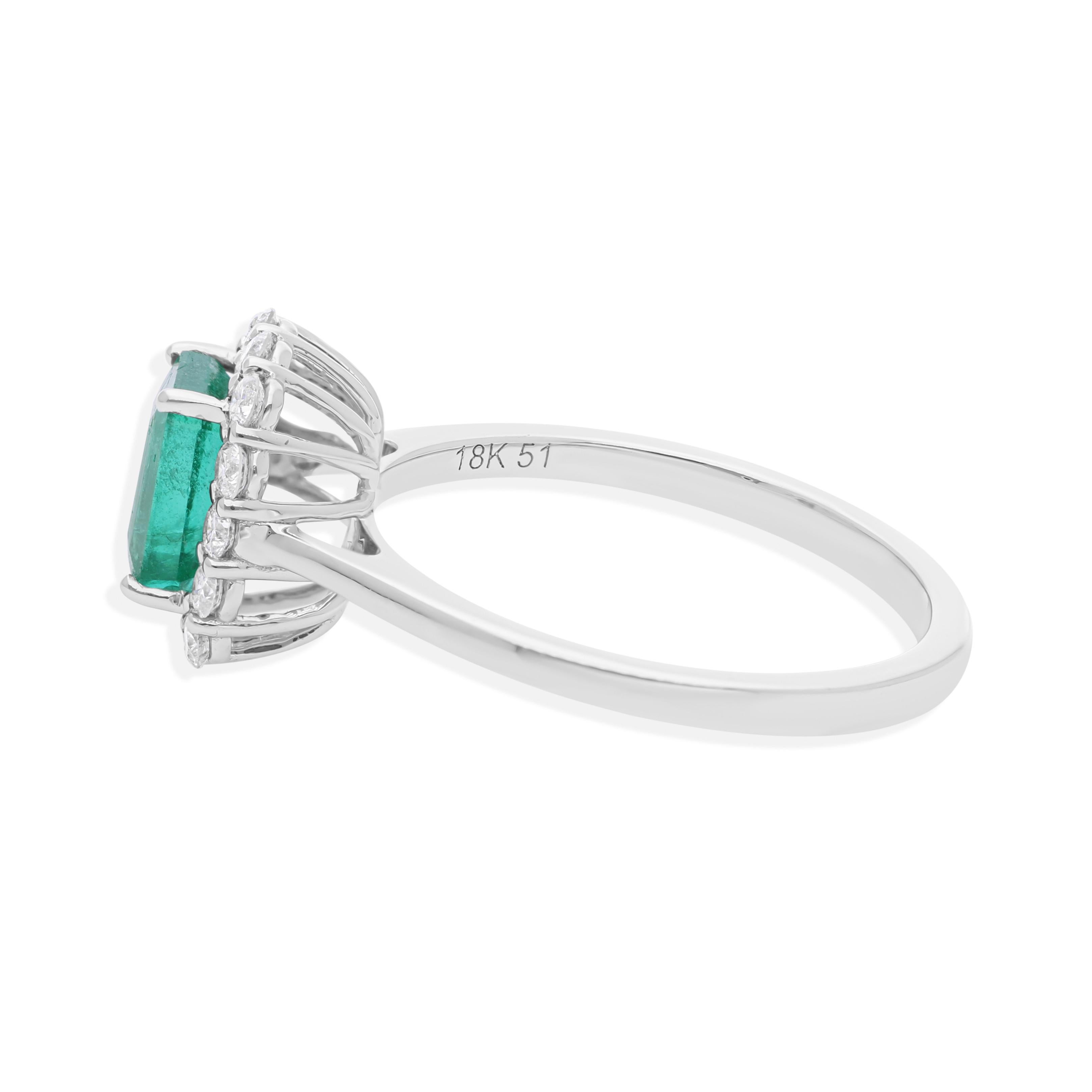 For Sale:  1.06 Ct Emerald Halo Diamond Engagement Ring 18k White Gold Gift for Her 5