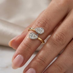 1.06 Ct G/SI Pear Cut Real Diamond Bypass Open Ring in 14 Karat Yellow Gold