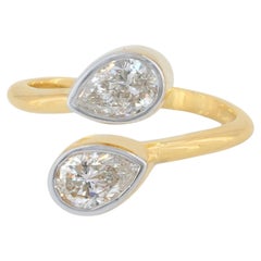 1.06 Ct G/SI Pear Cut Real Diamond Bypass Open Ring in 14 Karat Yellow Gold