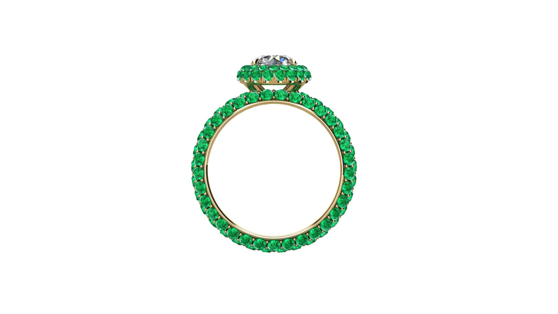 Round Cut 1.06 Ct GIA Certified Round Diamond Round Emerald Halo &Pave Shank 18k Gold Ring For Sale