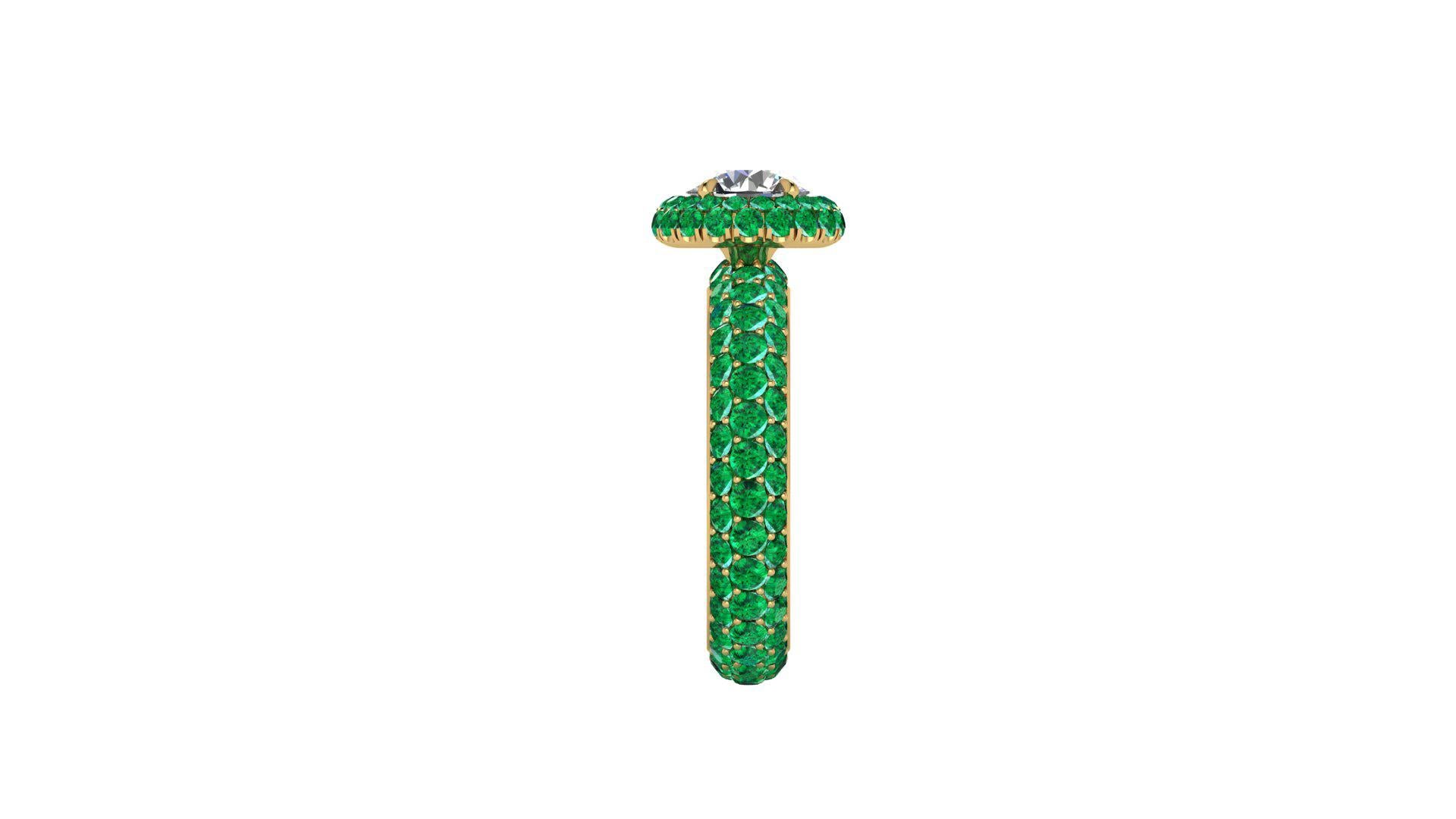 1.06 Ct GIA Certified Round Diamond Round Emerald Halo &Pave Shank 18k Gold Ring In New Condition For Sale In New York, NY