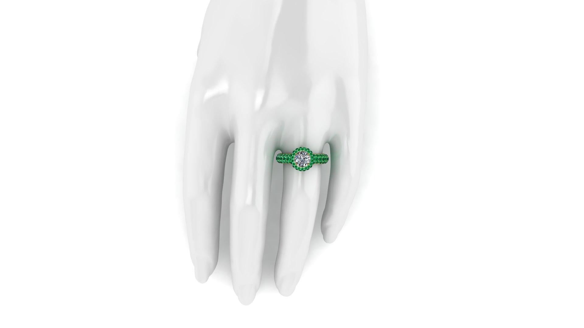 1.06 Ct GIA Certified Round Diamond Round Emerald Halo &Pave Shank 18k Gold Ring For Sale 1