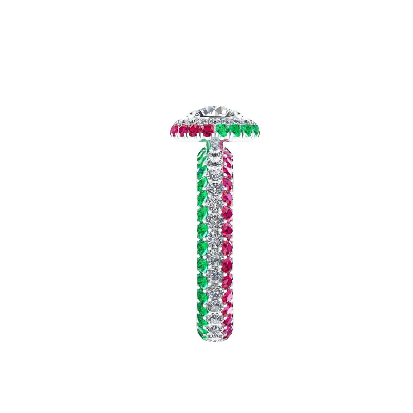 Art nouveau Bague de drapeau italien en platine avec diamants ronds de 1,06 carat certifiés GIA, émeraudes rondes et rubis en vente