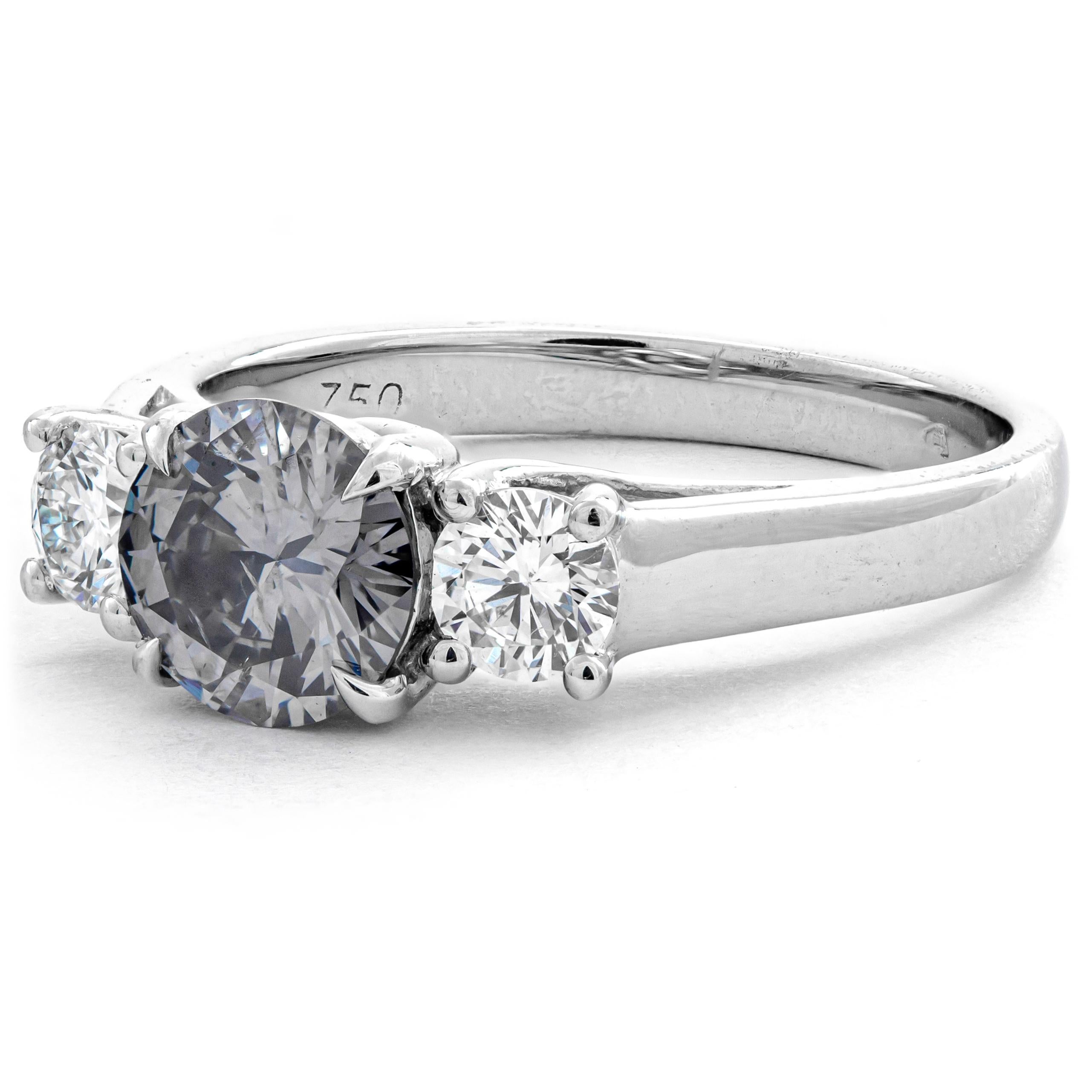Round Cut 1.06 Ct Natural Fancy Blue Gray Diamond Ring For Sale