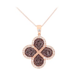 Colgante Flor Trébol Diamante Redondo Natural Color Coñac 1,06 qt Oro Rosa 14K