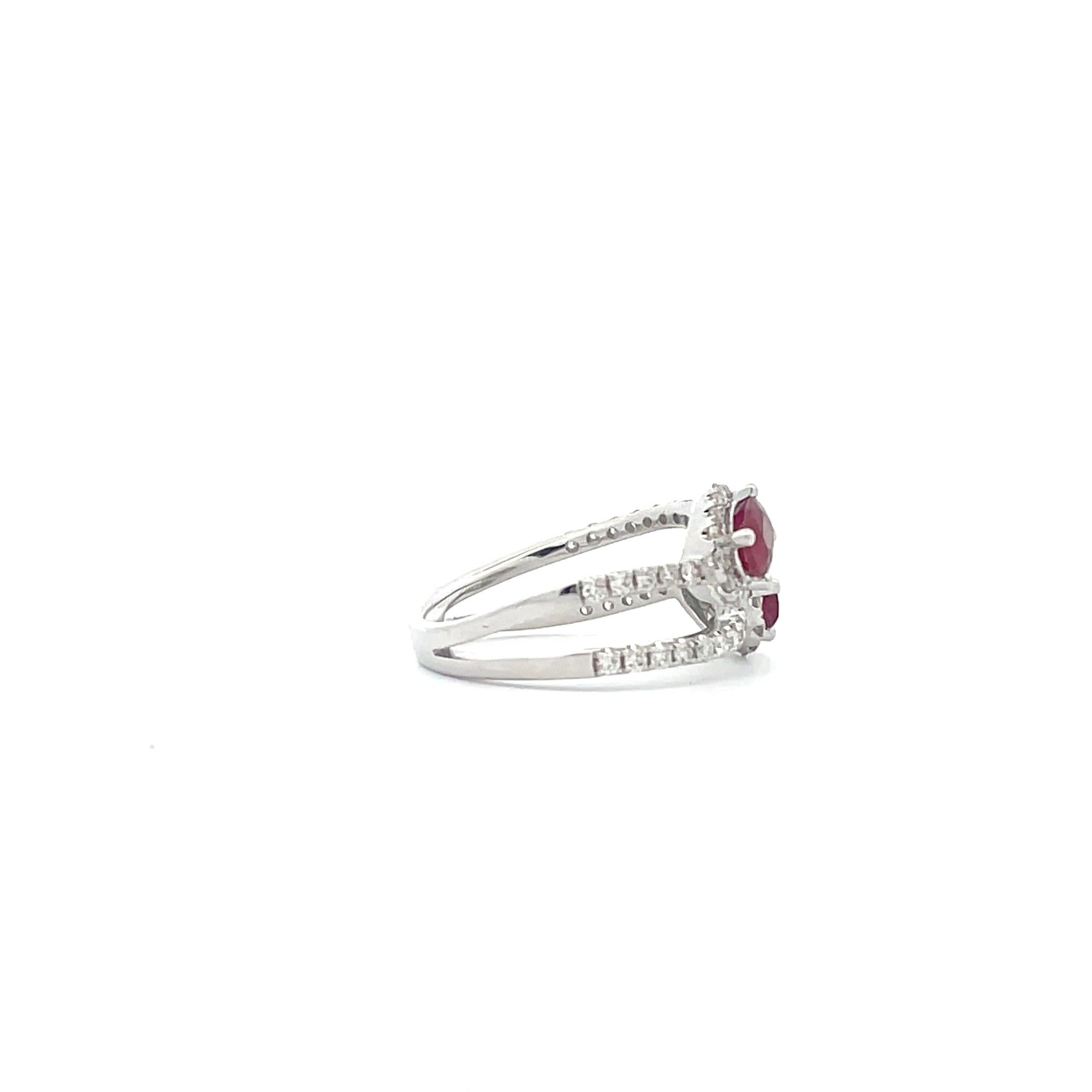 Oval Cut 1.06 Carat Oval Ruby and Diamond Halo Crossover Cocktail Ring in 14k Gold