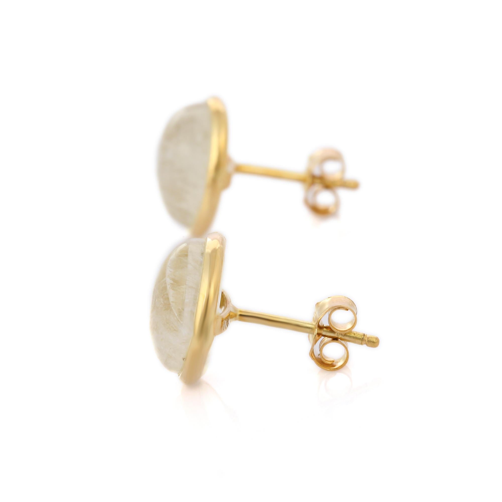 Modern 10.6 Ct Rose Moonstone Pierced Earrings in 18K Yellow Gold For Sale
