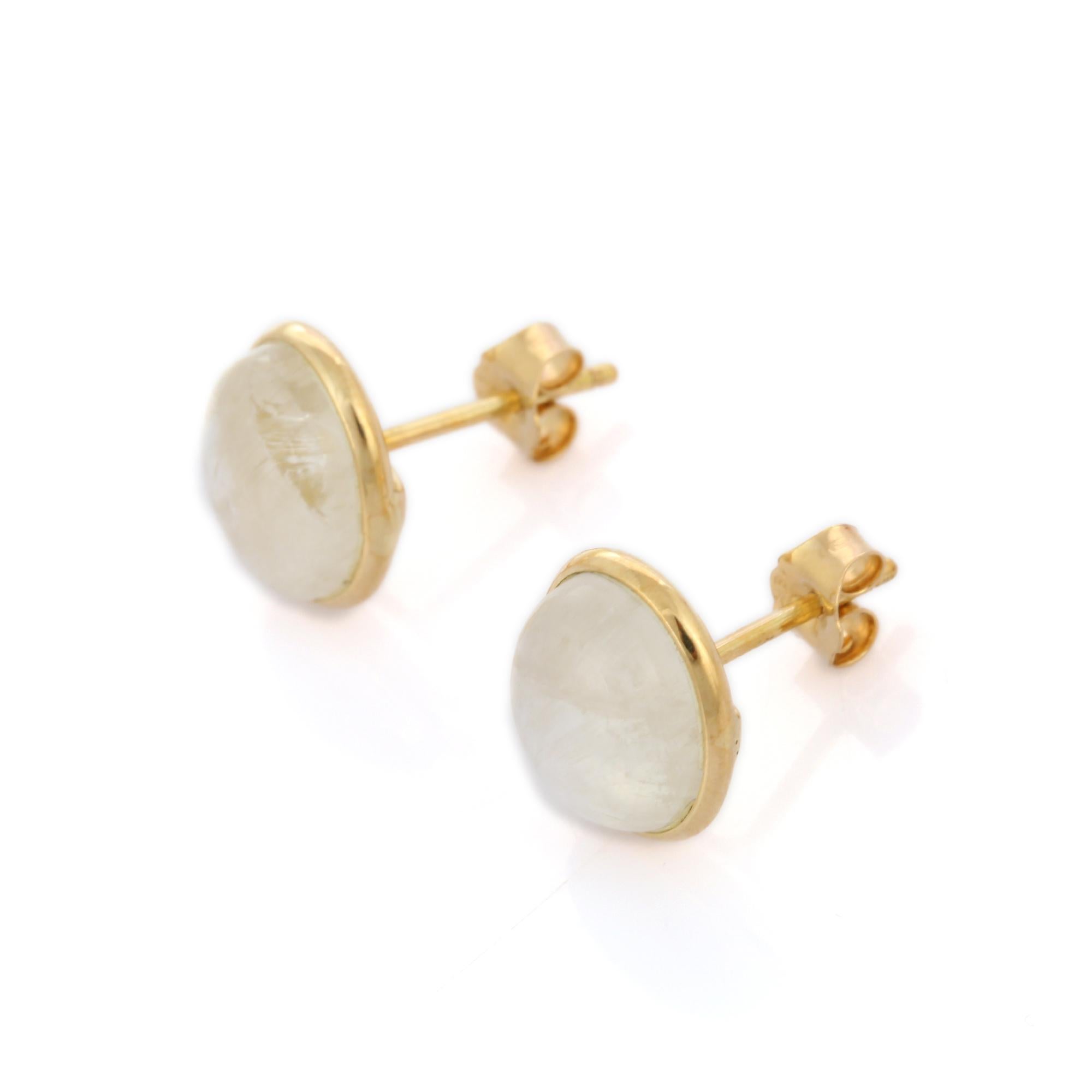 Oval Cut 10.6 Ct Rose Moonstone Pierced Earrings in 18K Yellow Gold For Sale