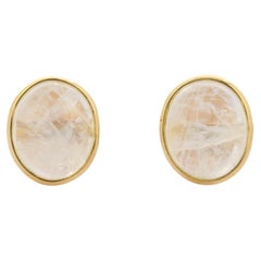 Boucles d'oreilles percées en or jaune 18 carats avec pierre de lune rose 10,6 carats