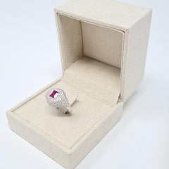 1.06 Ct Ruby 1.83 Ct Diamonds 18kt White Gold Dome Pavè Ring