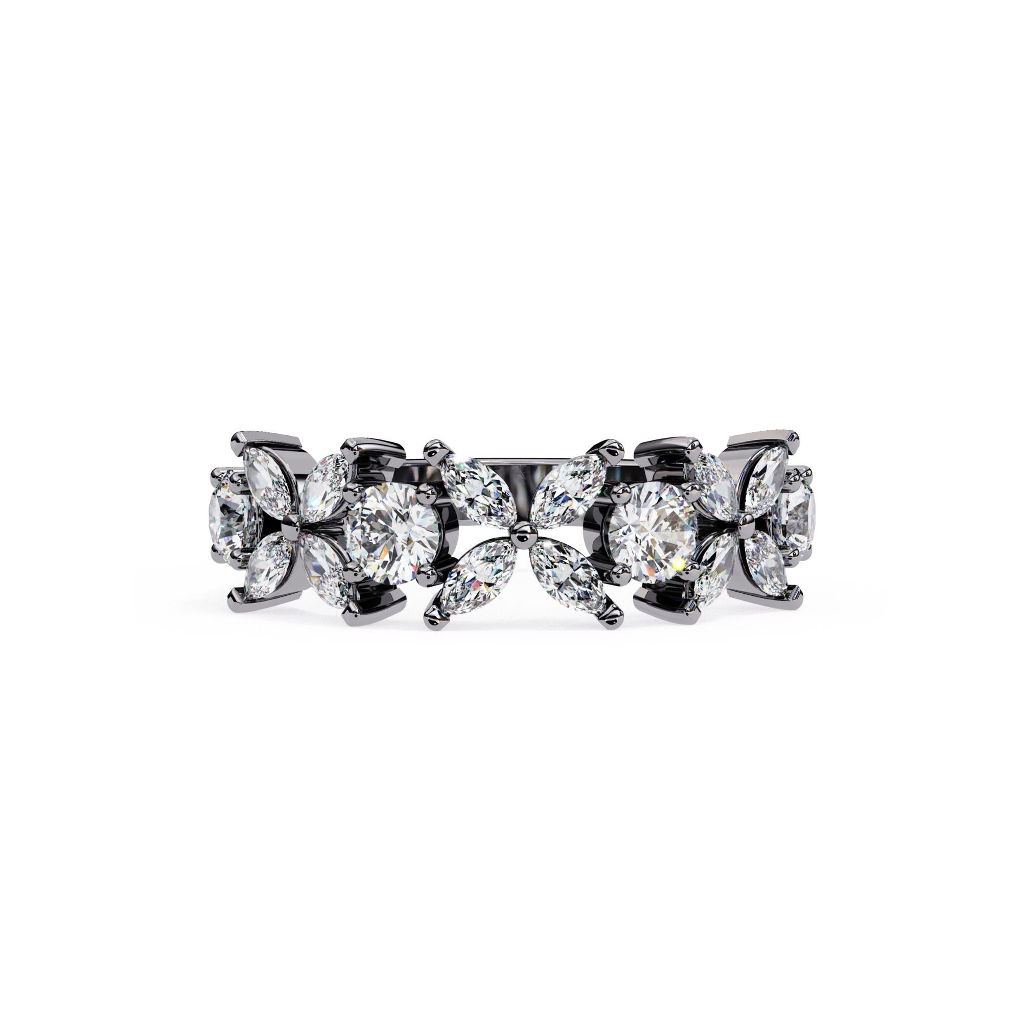 1.06 Ctw, Marquise and Round Diamond Ring, Diamond Band, 14K Solid Gold en vente 6