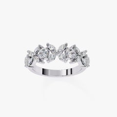 1.06 Ctw, Marquise and Round Diamond Ring, Diamond Band, 14K Solid Gold
