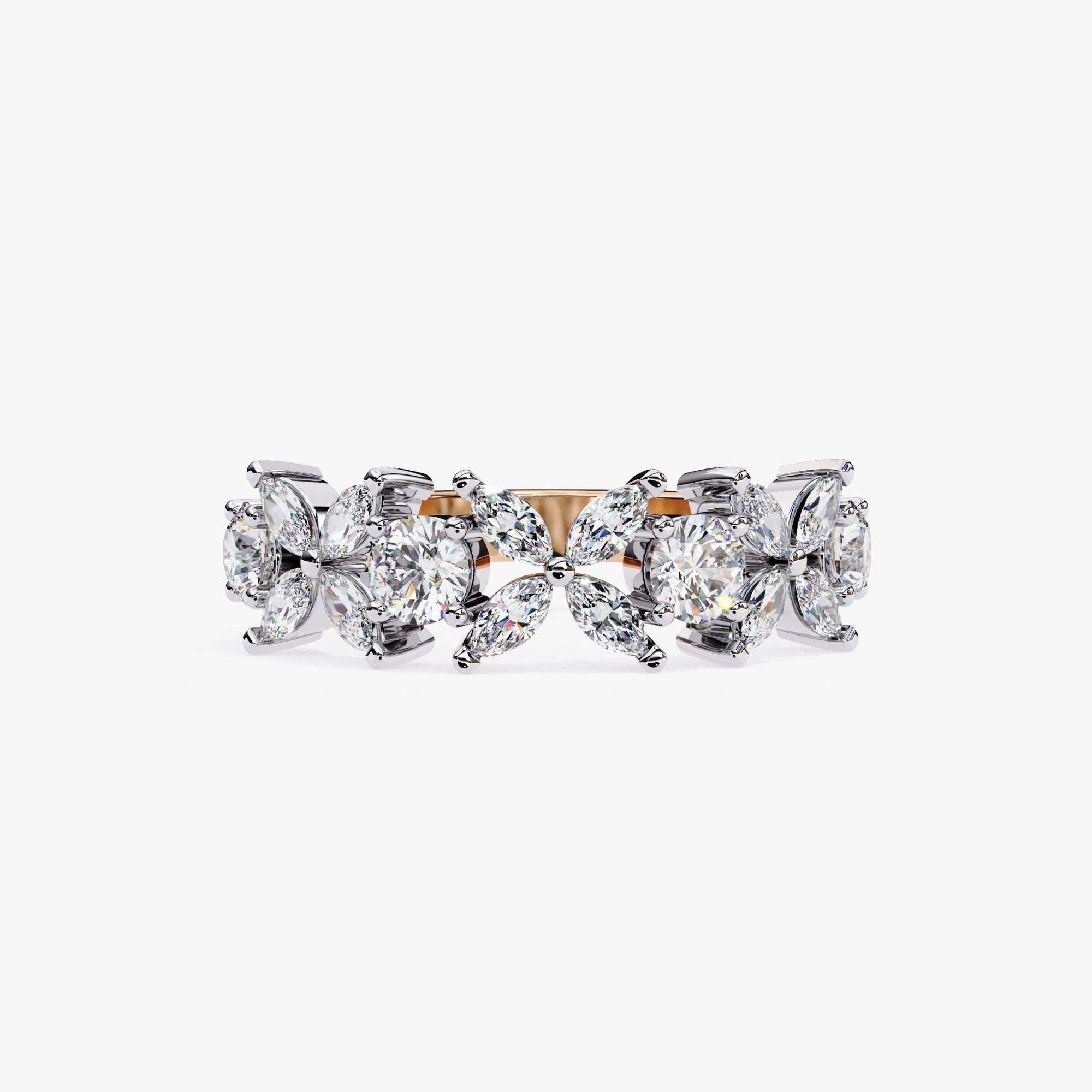 1.06 Ctw, Marquise and Round Diamond Ring, Diamond Band, 14K Solid Gold en vente 2