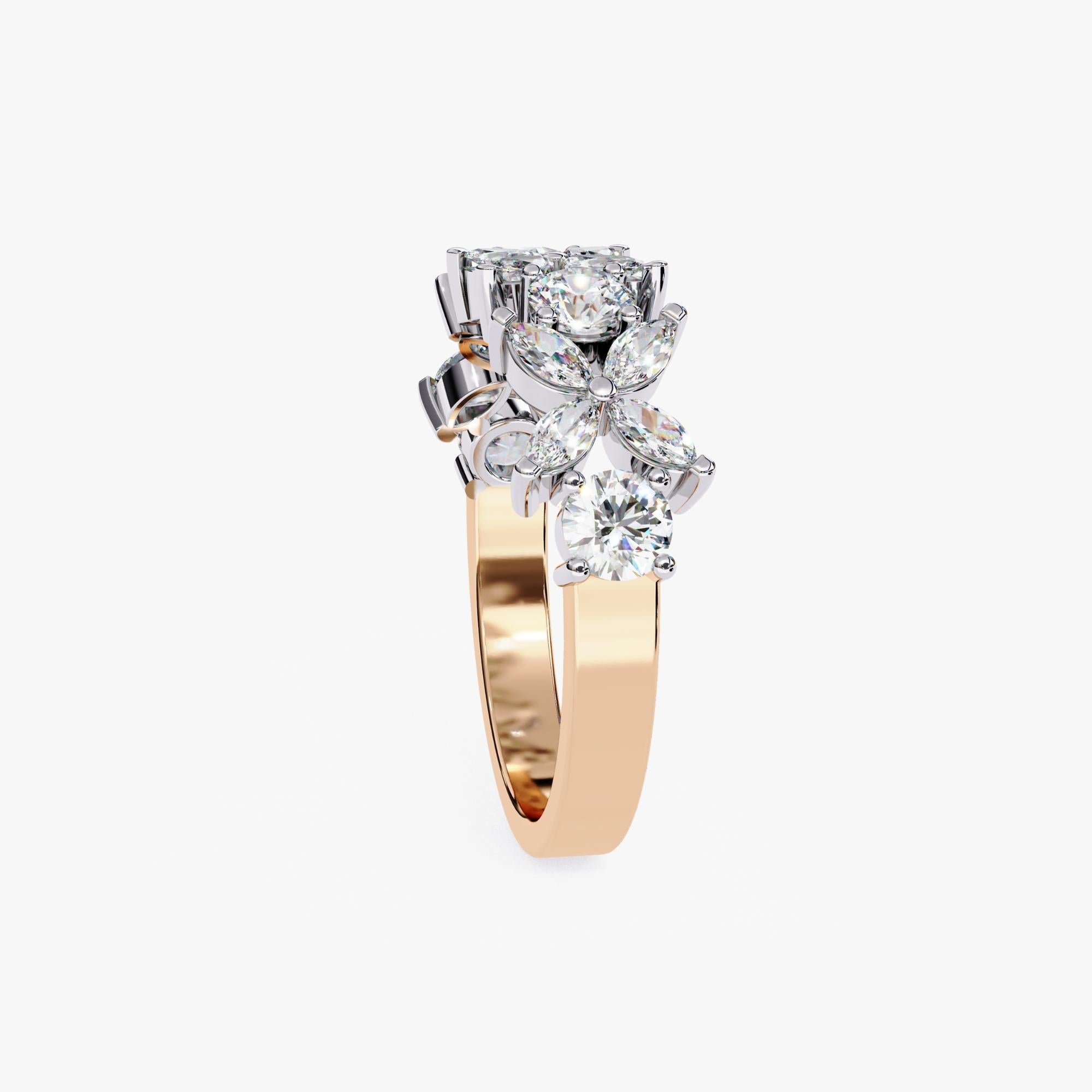 1.06 Ctw, Marquise and Round Diamond Ring, Diamond Band, 14K Solid Gold For Sale 4