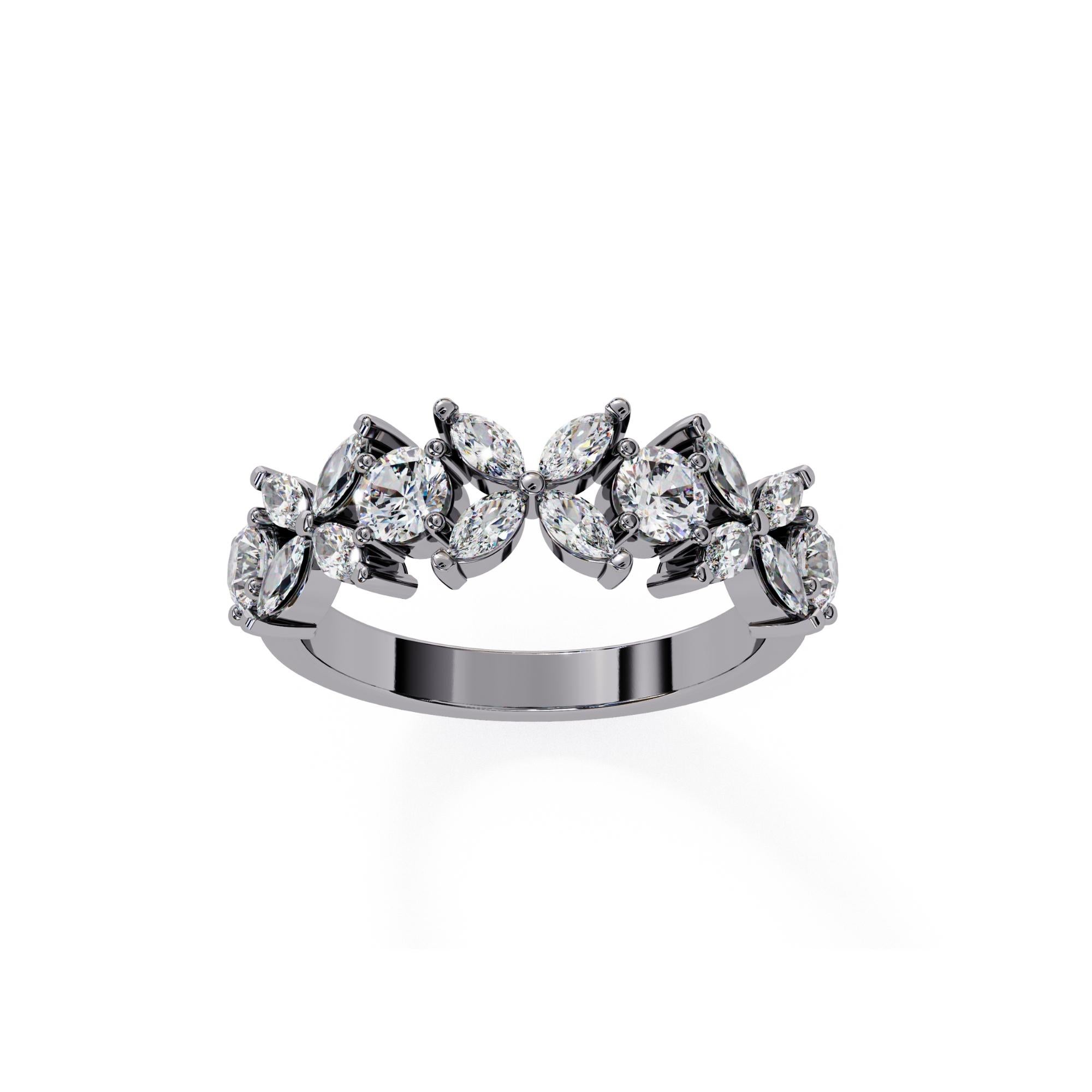 1.06 Ctw, Marquise and Round Diamond Ring, Diamond Band, 14K Solid Gold en vente 7