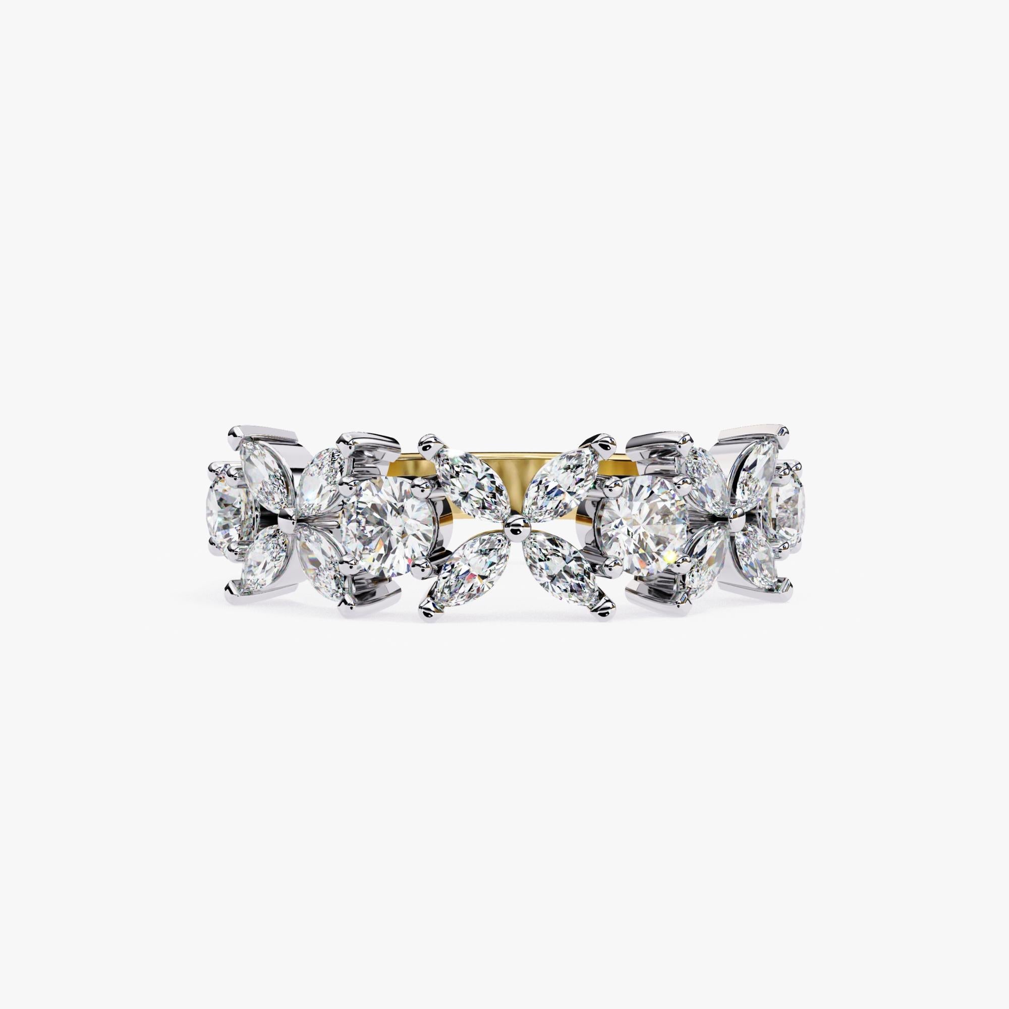 Marquise Cut 1.06 Ctw, Marquise and Round Diamond Ring, Diamond Band, 14K Solid Gold For Sale