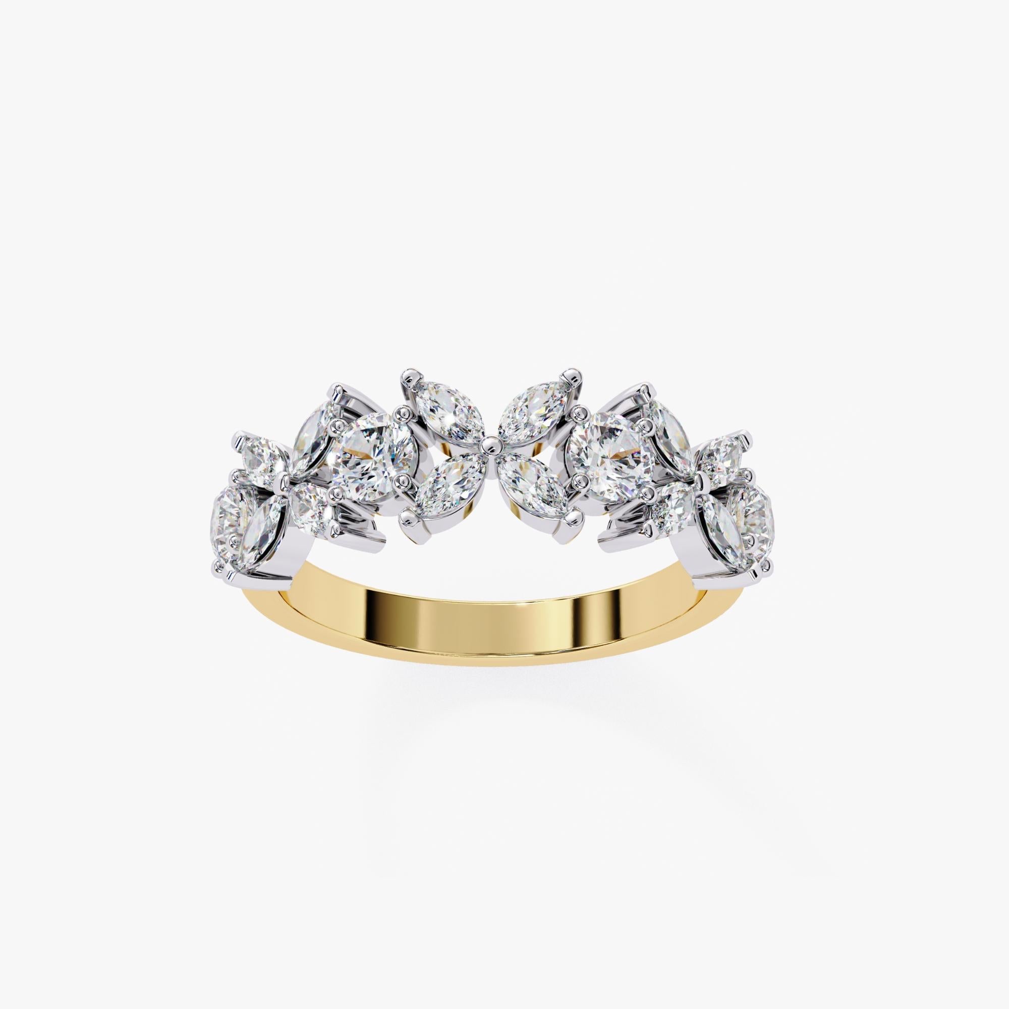 1.06 Ctw, Marquise and Round Diamond Ring, Diamond Band, 14K Solid Gold Neuf - En vente à New York, NY