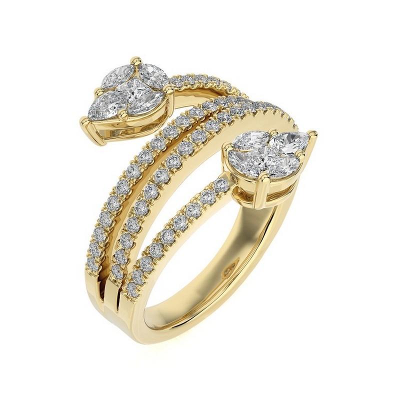 
Vue d'ensemble :
La bague bypass de la Collection S est ornée de 1 carat de diamants ronds sertis dans de l'or jaune 18 carats. Cette pièce sophistiquée et élégante associe la brillance élégante de l'or jaune à l'éclat brillant des diamants ronds,