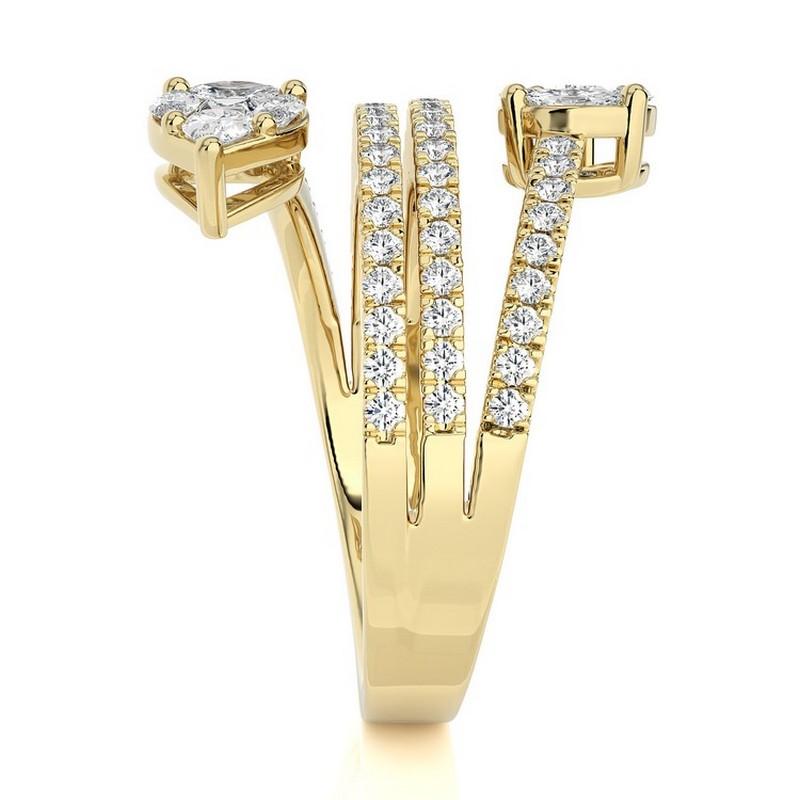 Taille ronde 1 CTW Round Diamond or jaune 18k Dual leaf Classic Collection bypass ring en vente
