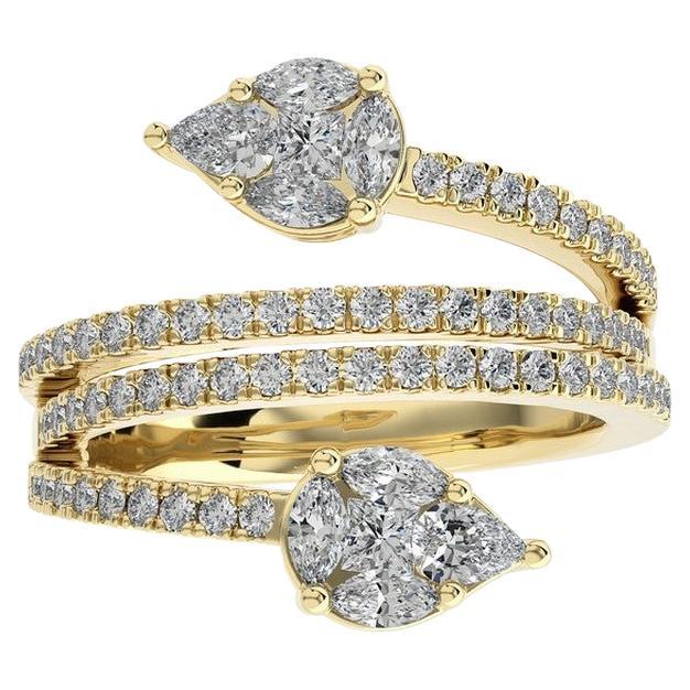 1 CTW Round Diamond 18k Yellow Gold Dual leaf Classic Collection bypass ring