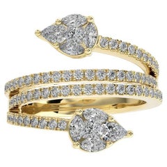 1 CTW Round Diamond or jaune 18k Dual leaf Classic Collection bypass ring