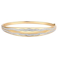 106 Dual Diamond Wave Design 14K (or 18k request) Yellow Gold Bangle Bracelet