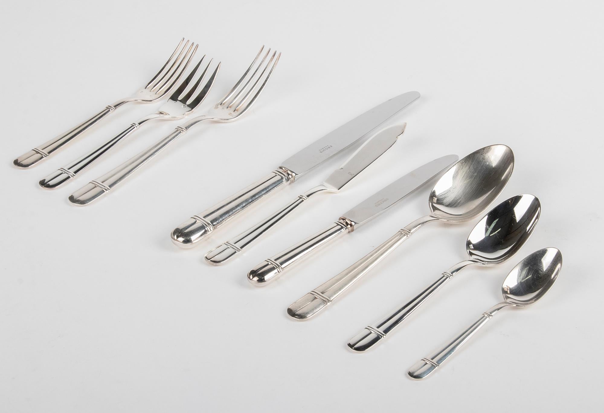 Modern 106-Piece Set of Silver Plated Cutlery from Ercuis, France
